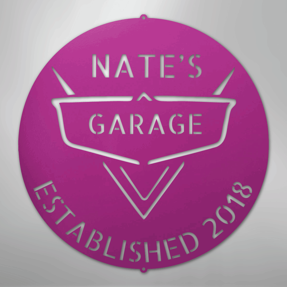 Custom Metal Wall Art - Personalized Classic Car Garage Plaque Purple
