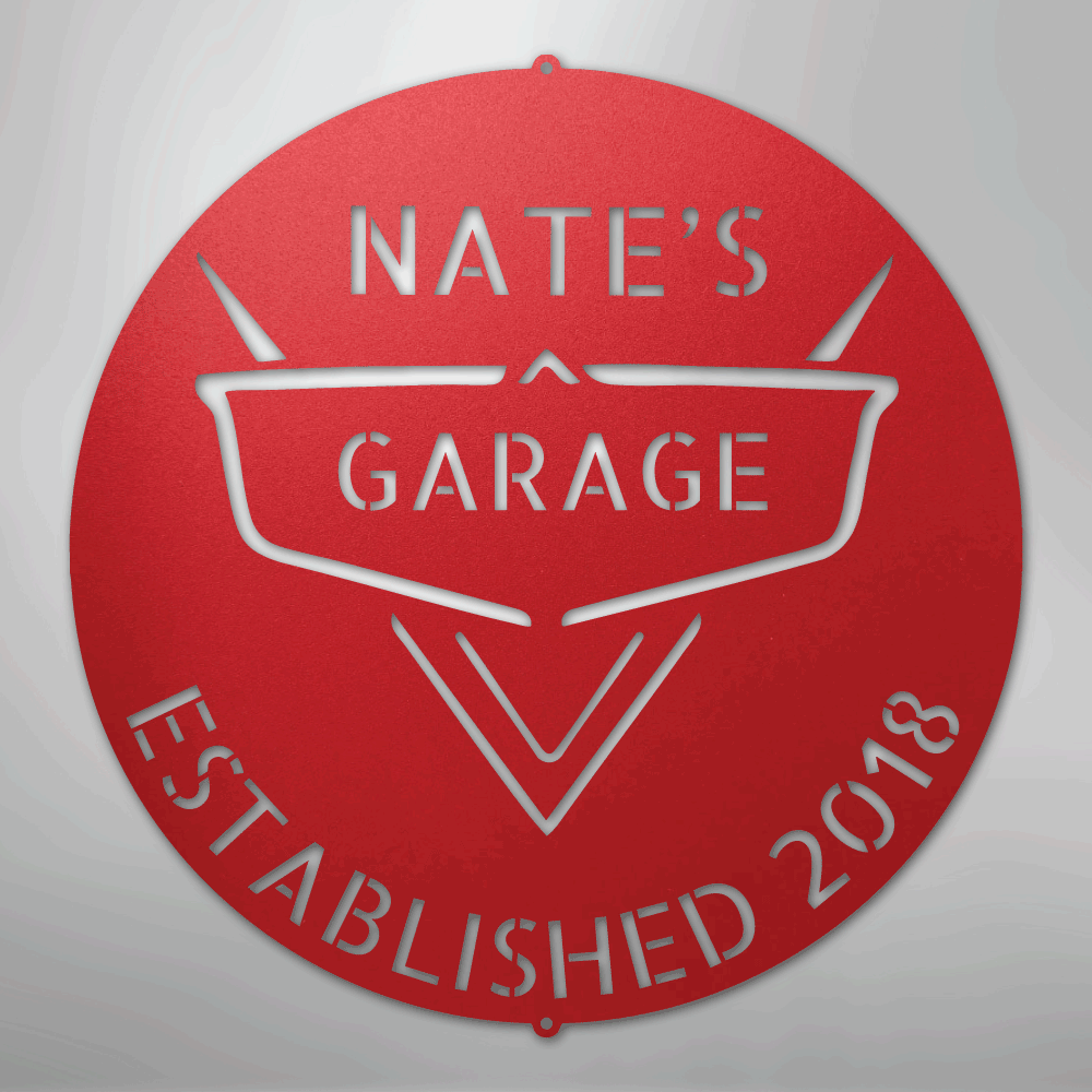 Custom Metal Wall Art - Personalized Classic Car Garage Plaque Red