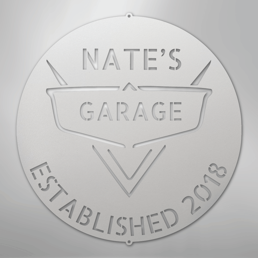 Custom Metal Wall Art - Personalized Classic Car Garage Plaque White
