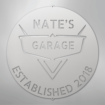 Custom Metal Wall Art - Personalized Classic Car Garage Plaque White