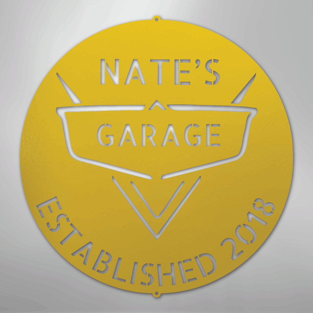 Custom Metal Wall Art - Personalized Classic Car Garage Plaque Yellow
