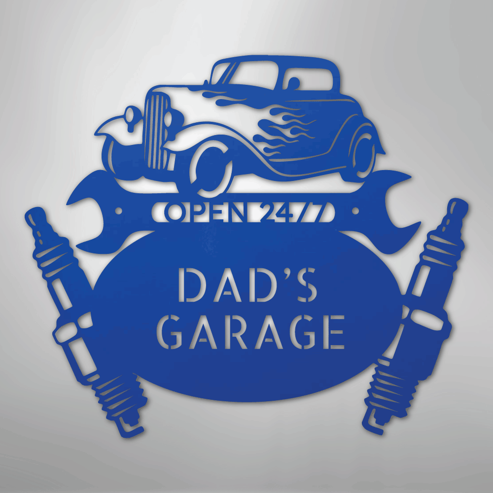 Custom Metal Wall Art - Personalized Dad's Garage Sign Blue
