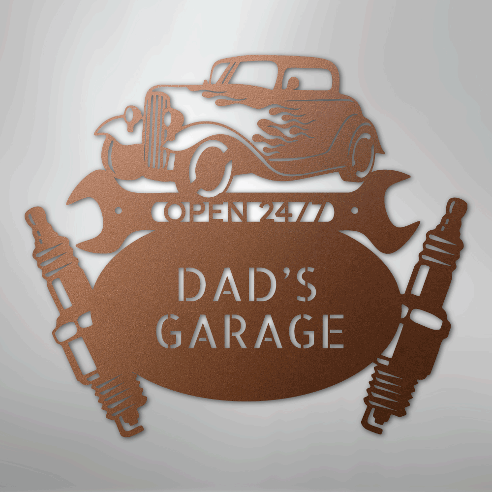 Custom Metal Wall Art - Personalized Dad's Garage Sign Copper