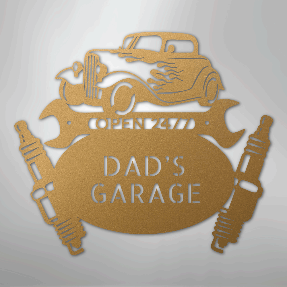 Custom Metal Wall Art - Personalized Dad's Garage Sign Gold
