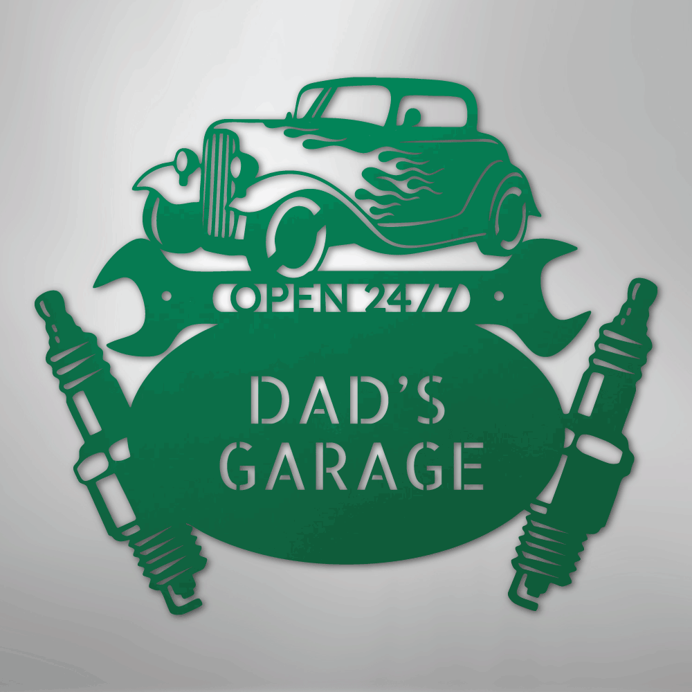 Custom Metal Wall Art - Personalized Dad's Garage Sign Green