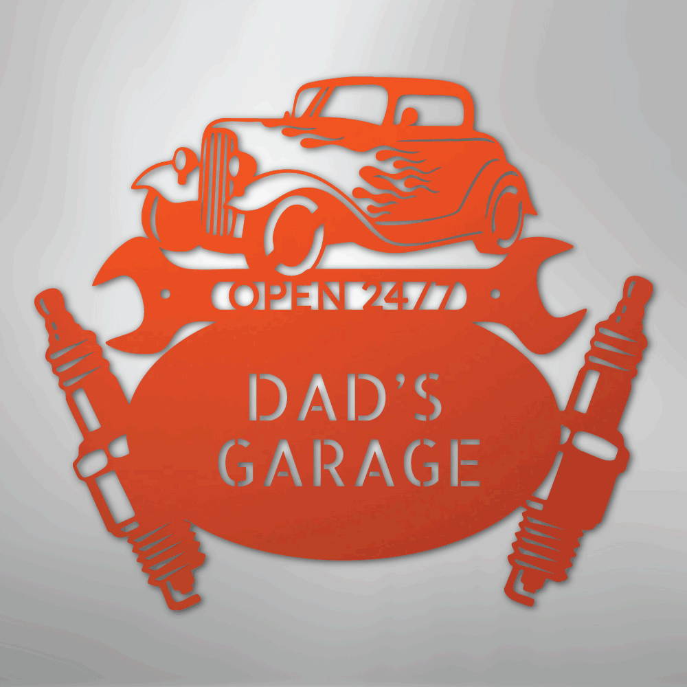 Custom Metal Wall Art - Personalized Dad's Garage Sign Orange