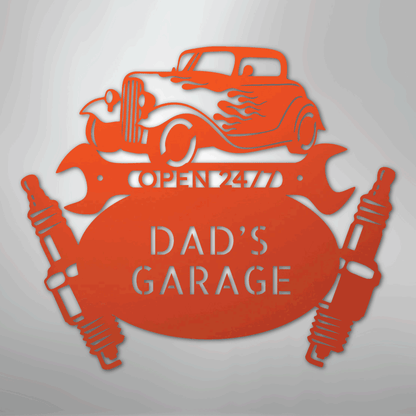 Custom Metal Wall Art - Personalized Dad's Garage Sign Orange