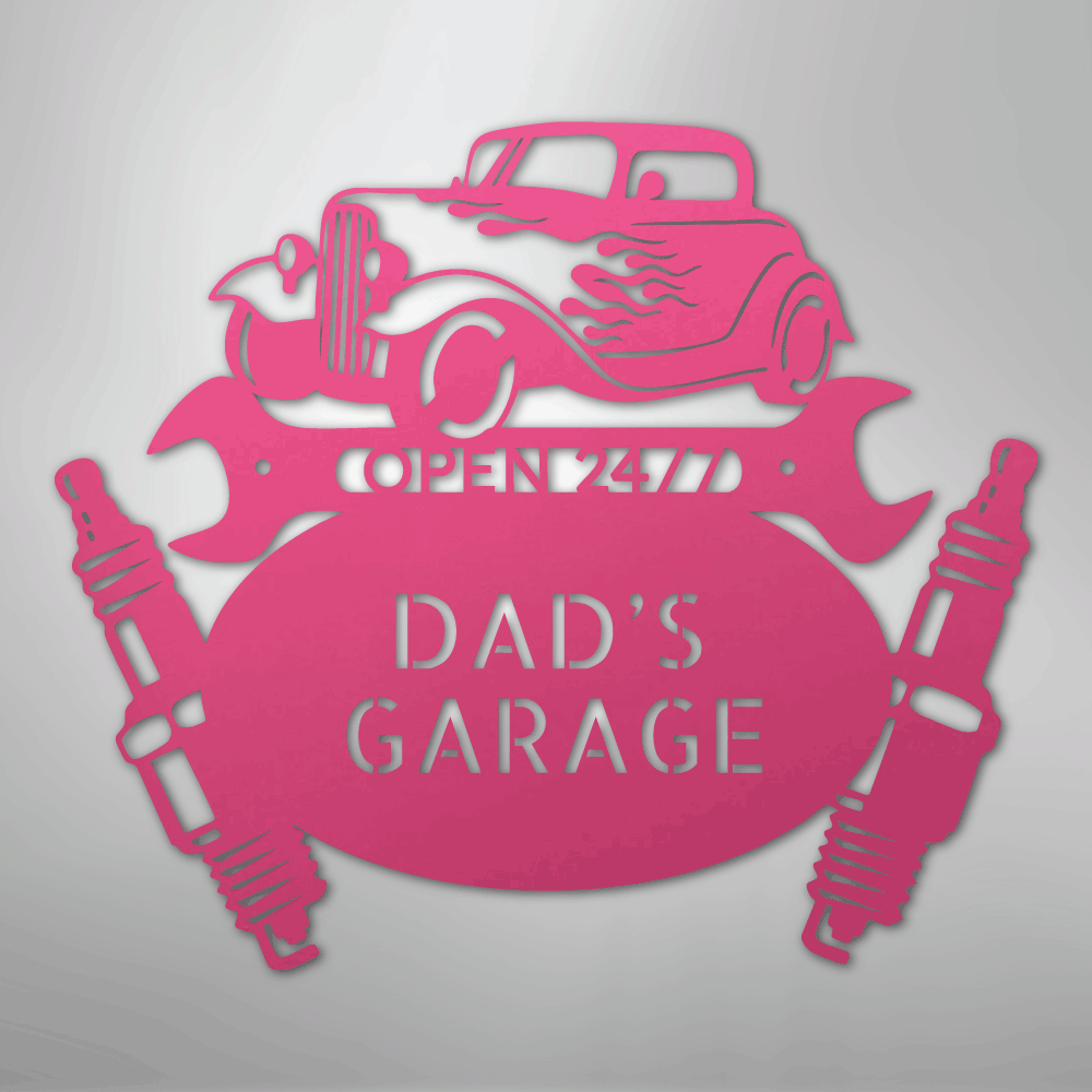 Custom Metal Wall Art - Personalized Dad's Garage Sign Pink