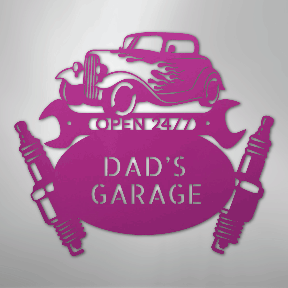 Custom Metal Wall Art - Personalized Dad's Garage Sign Purple