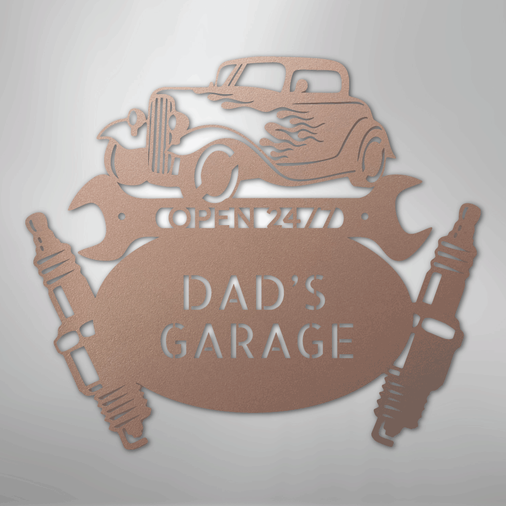 Custom Metal Wall Art - Personalized Dad's Garage Sign Rose
