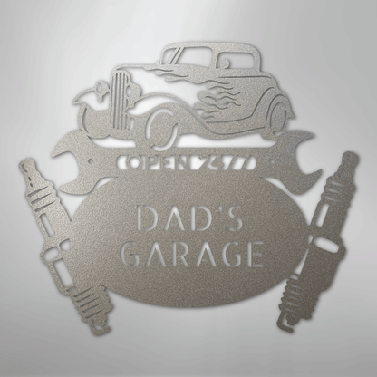 Custom Metal Wall Art - Personalized Dad's Garage Sign Silver