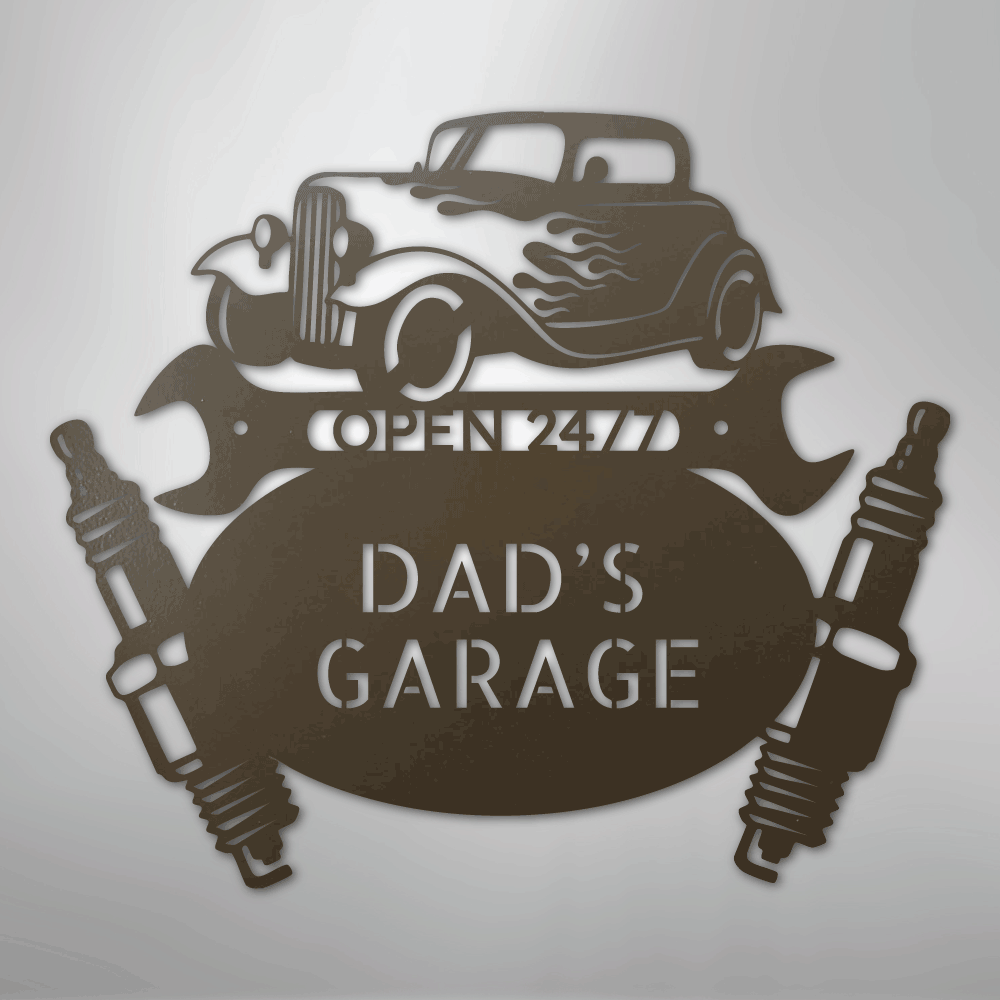 Custom Metal Wall Art - Personalized Dad's Garage Sign Stone