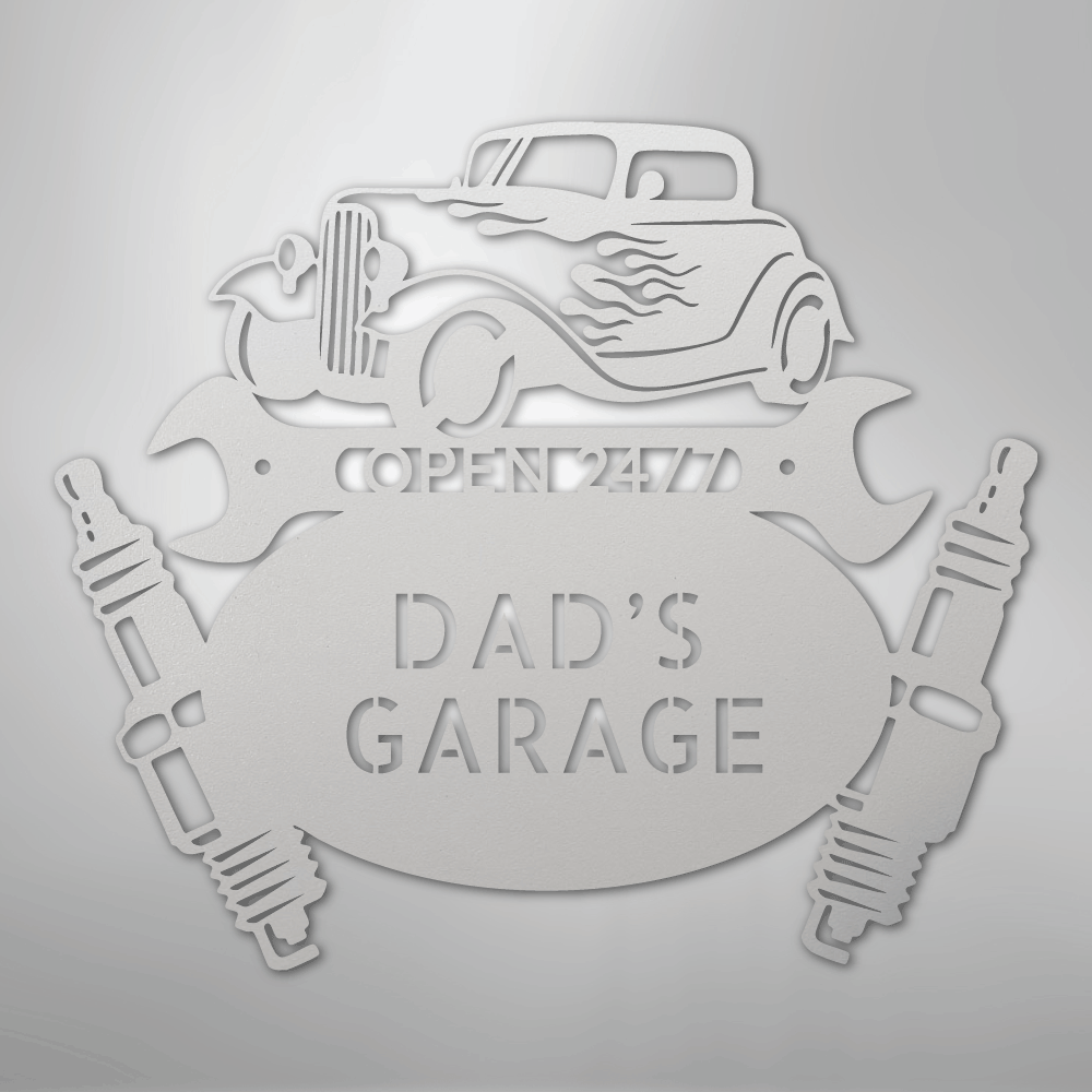 Custom Metal Wall Art - Personalized Dad's Garage Sign White