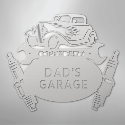 Custom Metal Wall Art - Personalized Dad's Garage Sign White