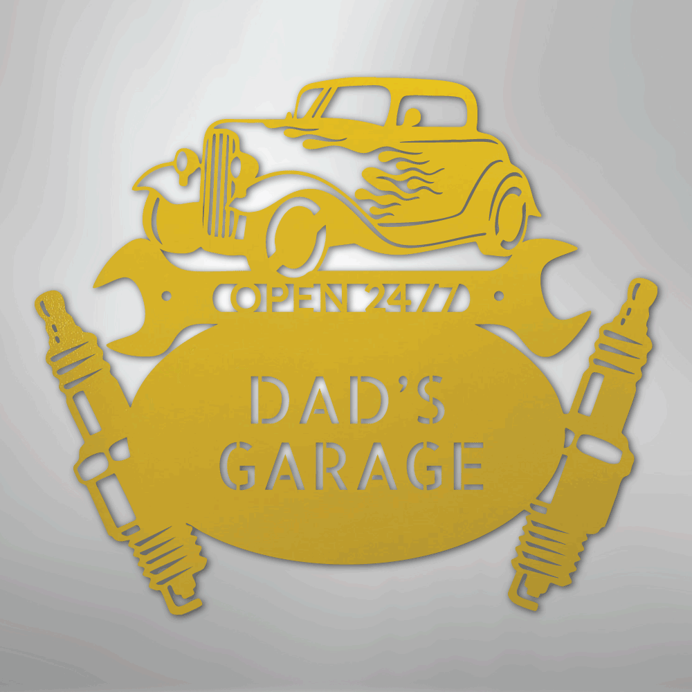 Custom Metal Wall Art - Personalized Dad's Garage Sign Yellow
