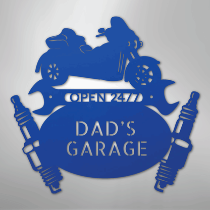 Custom Metal Wall Art - Personalized Trike Garage Name Sign Blue