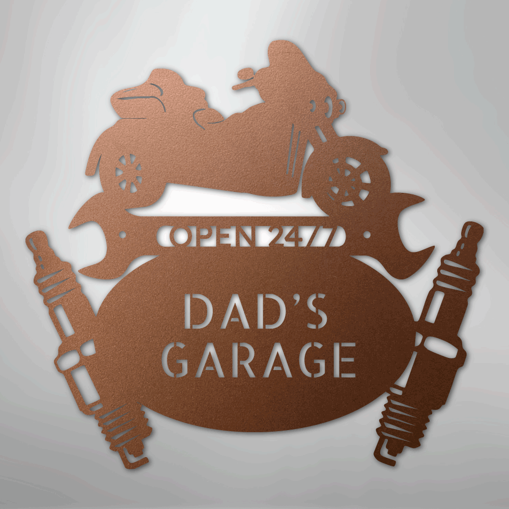 Custom Metal Wall Art - Personalized Trike Garage Name Sign Copper