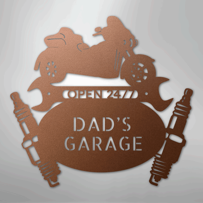 Custom Metal Wall Art - Personalized Trike Garage Name Sign Copper