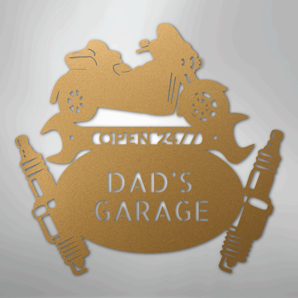 Custom Metal Wall Art - Personalized Trike Garage Name Sign Gold