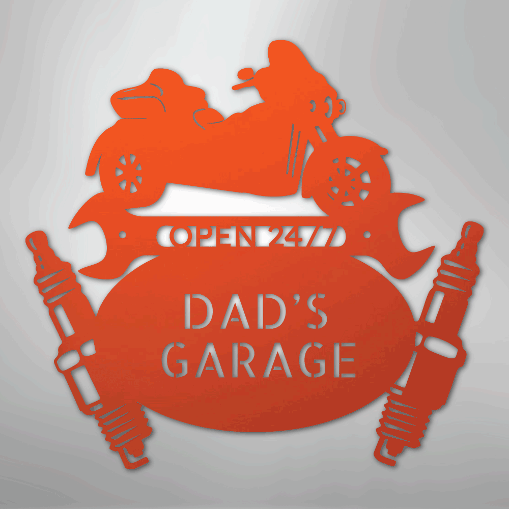 Custom Metal Wall Art - Personalized Trike Garage Name Sign Orange