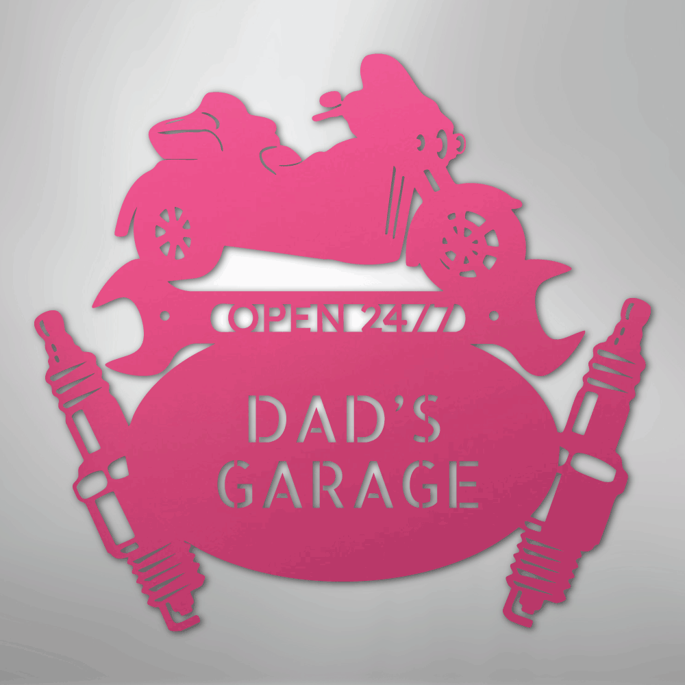 Custom Metal Wall Art - Personalized Trike Garage Name Sign Pink