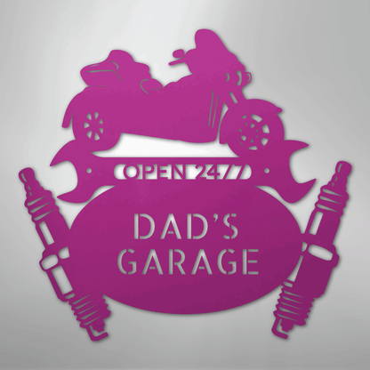 Custom Metal Wall Art - Personalized Trike Garage Name Sign Purple