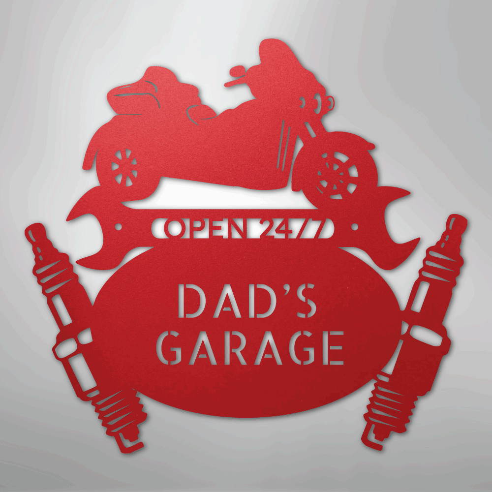 Custom Metal Wall Art - Personalized Trike Garage Name Sign Red