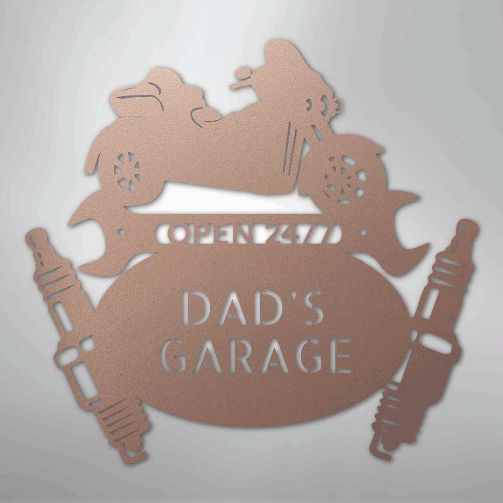 Custom Metal Wall Art - Personalized Trike Garage Name Sign Rose