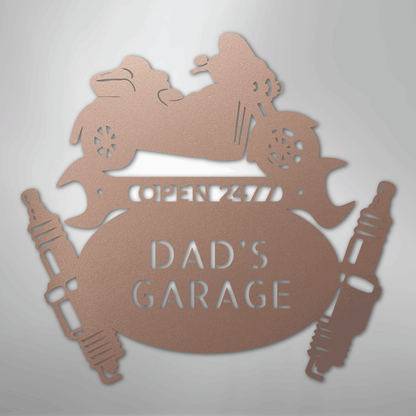 Custom Metal Wall Art - Personalized Trike Garage Name Sign Rose