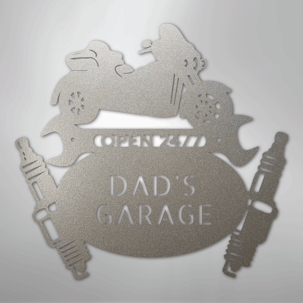 Custom Metal Wall Art - Personalized Trike Garage Name Sign Silver