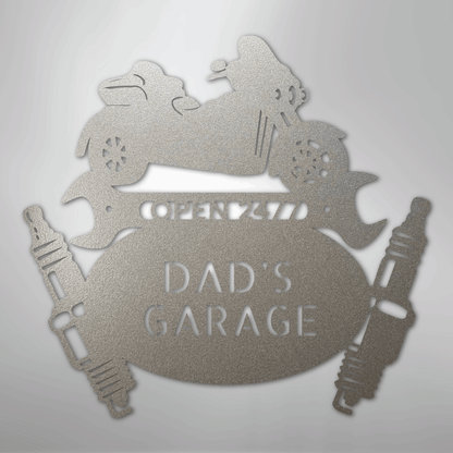 Custom Metal Wall Art - Personalized Trike Garage Name Sign Silver