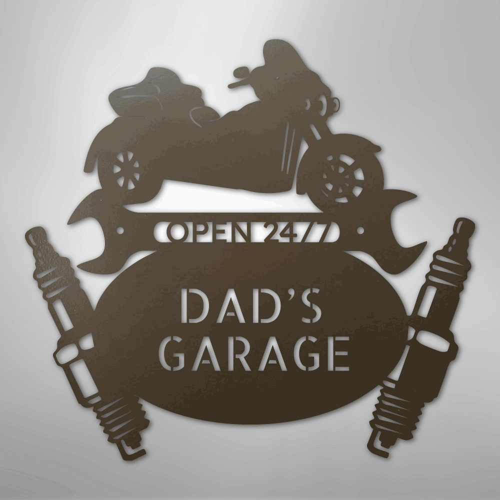 Custom Metal Wall Art - Personalized Trike Garage Name Sign Stone