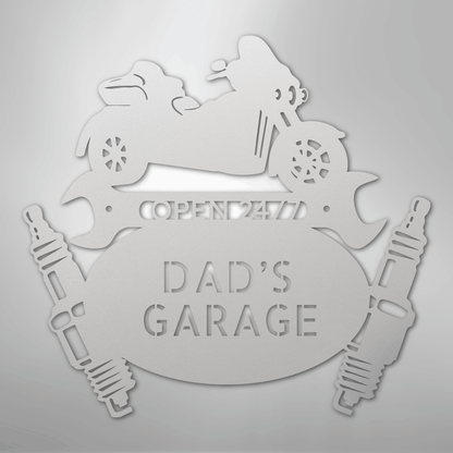 Custom Metal Wall Art - Personalized Trike Garage Name Sign White