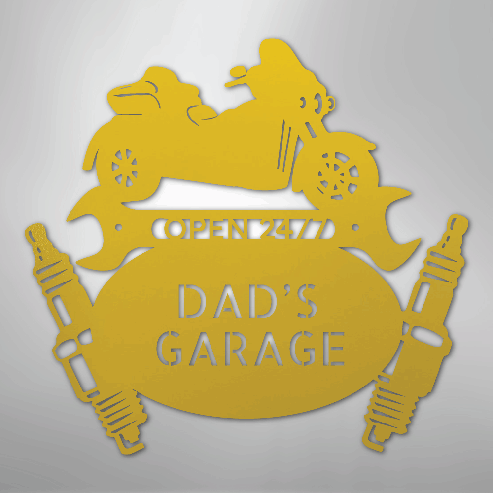 Custom Metal Wall Art - Personalized Trike Garage Name Sign Yellow