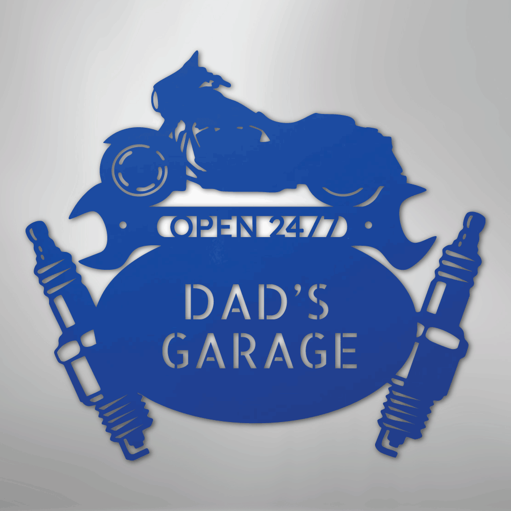 Custom Metal Wall Art - Personalized Dad's Garage Sign Blue
