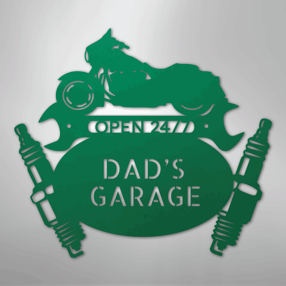 Custom Metal Wall Art - Personalized Dad's Garage Sign Green