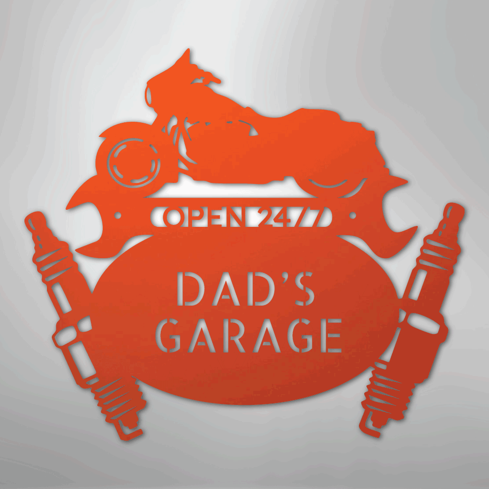 Custom Metal Wall Art - Personalized Dad's Garage Sign Orange