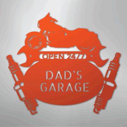 Custom Metal Wall Art - Personalized Dad's Garage Sign Orange