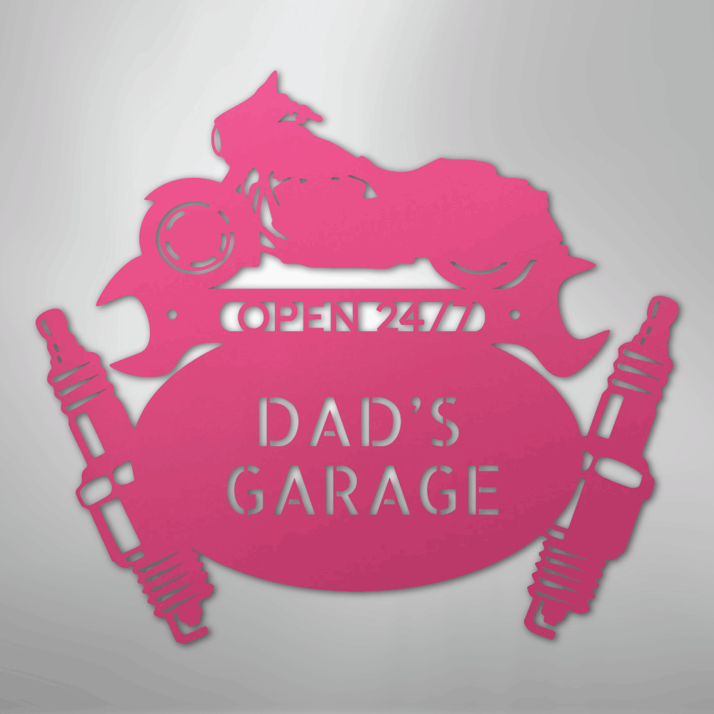Custom Metal Wall Art - Personalized Dad's Garage Sign Pink