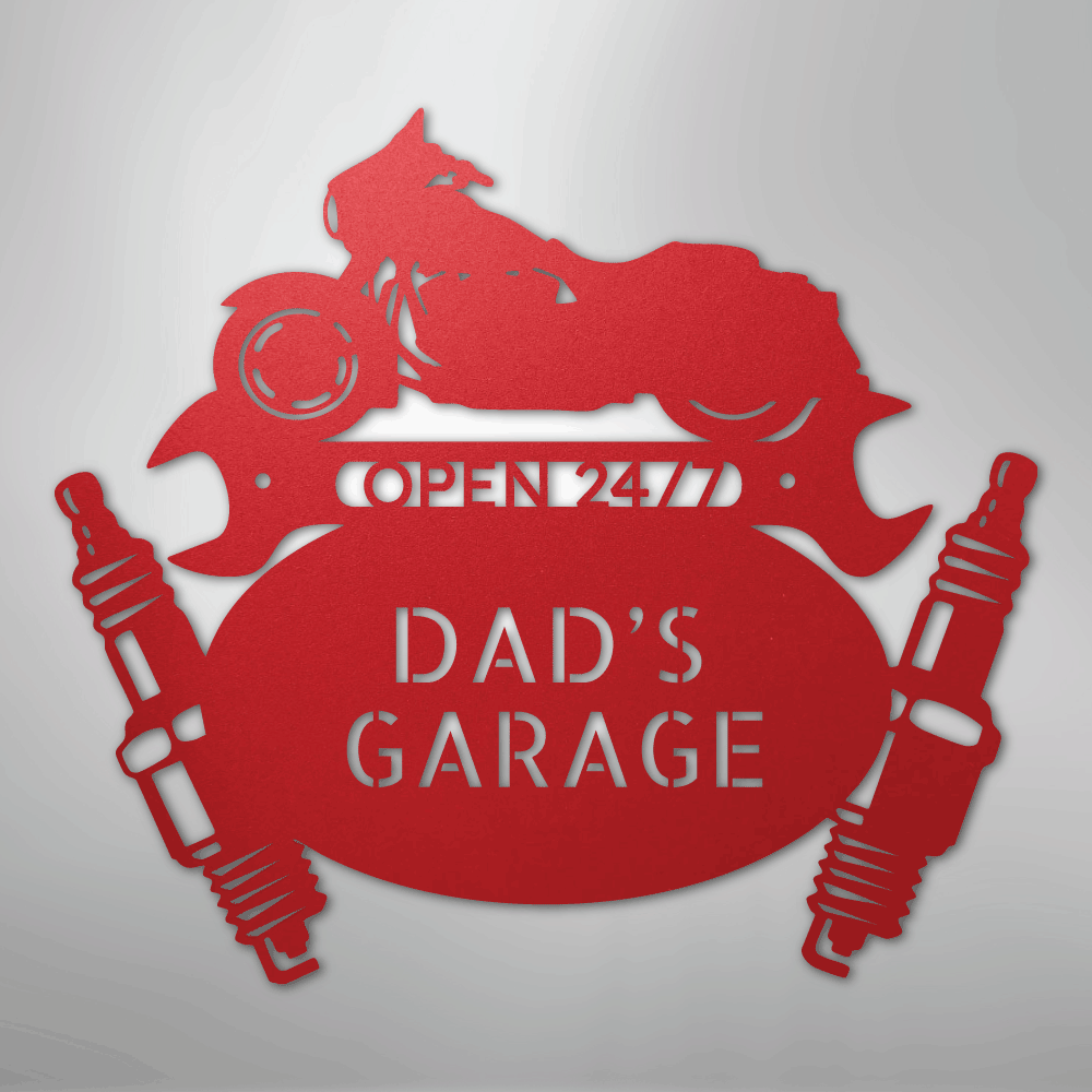 Custom Metal Wall Art - Personalized Dad's Garage Sign Red