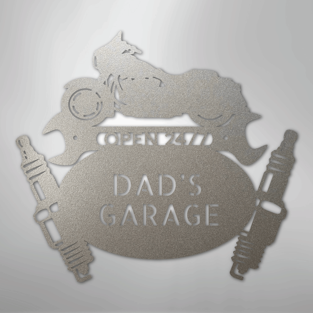 Custom Metal Wall Art - Personalized Dad's Garage Sign Silver