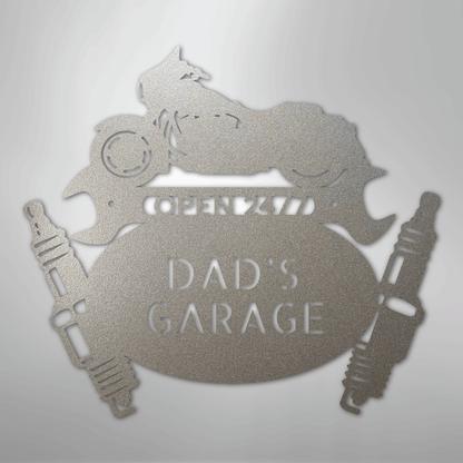 Custom Metal Wall Art - Personalized Dad's Garage Sign Silver