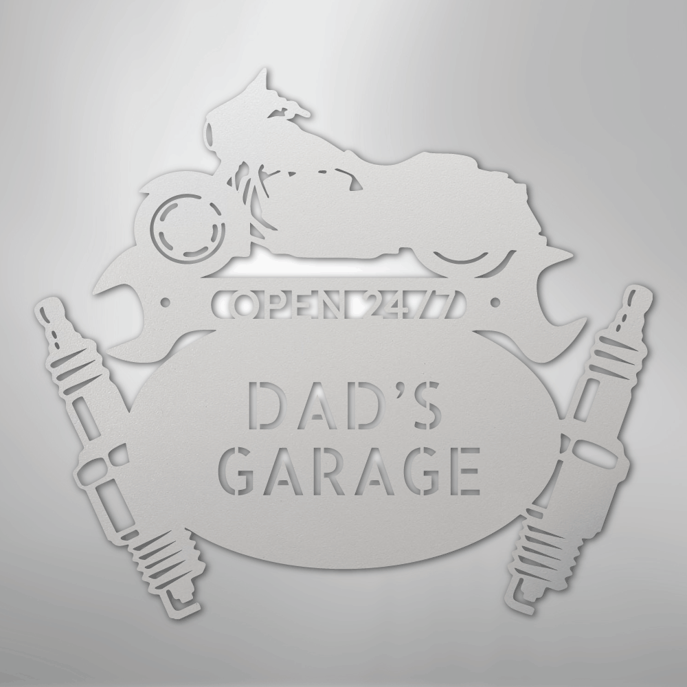 Custom Metal Wall Art - Personalized Dad's Garage Sign White