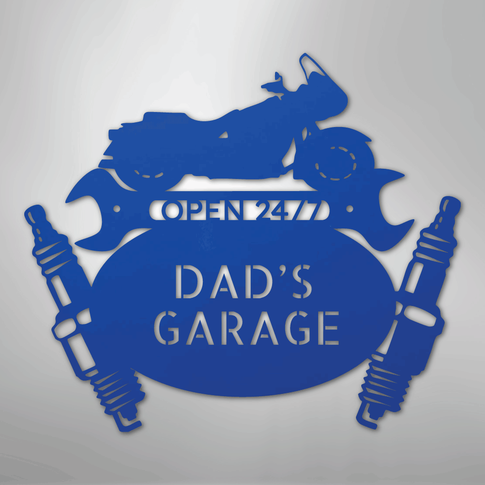 Custom Metal Wall Art - Personalized Cruiser Garage Name Sign Blue