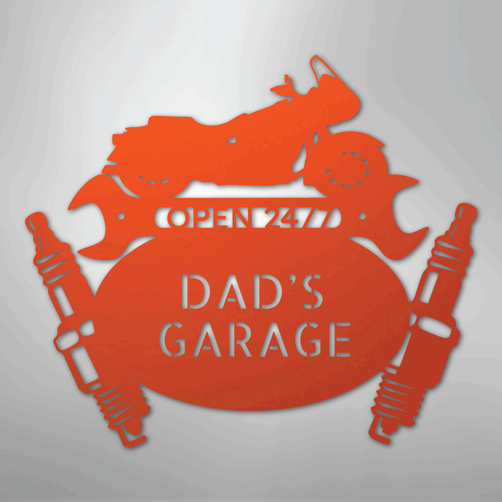 Custom Metal Wall Art - Personalized Cruiser Garage Name Sign Orange