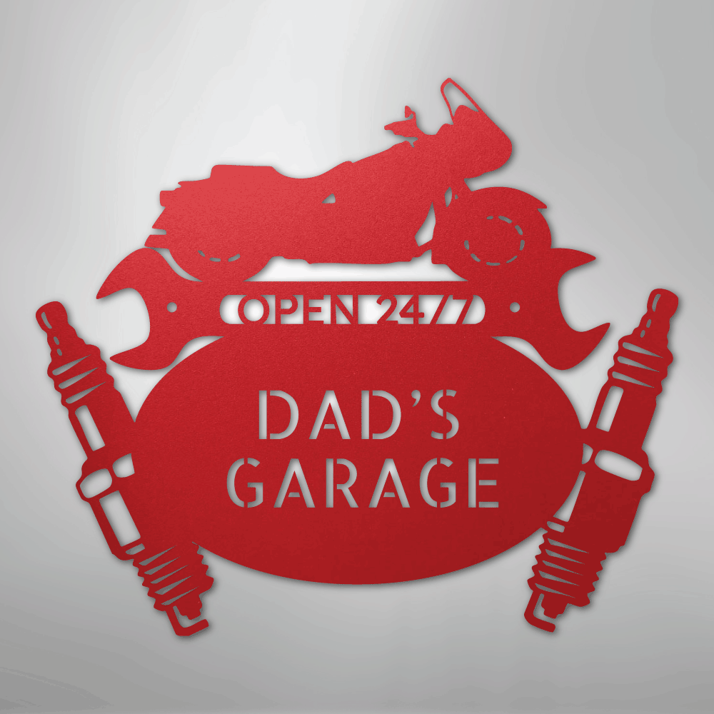 Custom Metal Wall Art - Personalized Cruiser Garage Name Sign Red