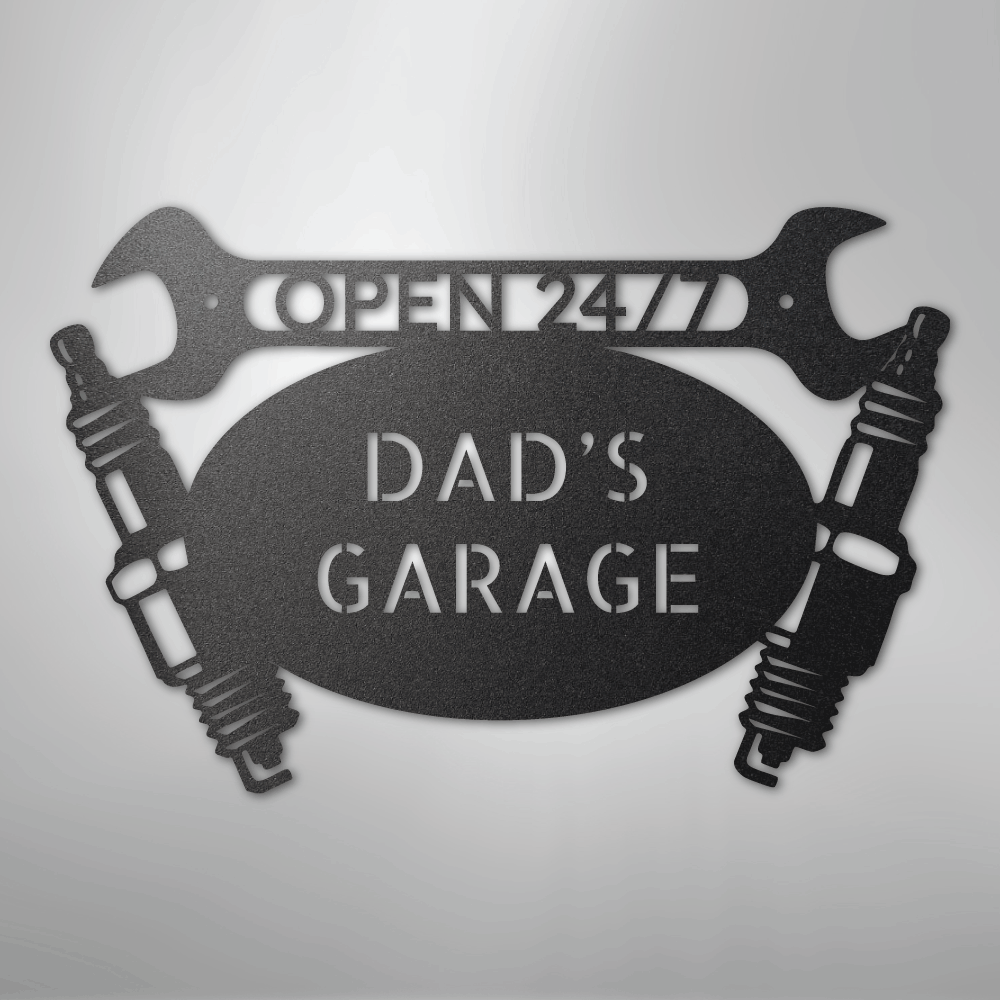 Custom Metal Wall Art - Personalized Dad's Garage Name Sign Black
