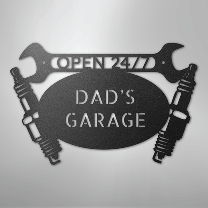 Custom Metal Wall Art - Personalized Dad's Garage Name Sign Black