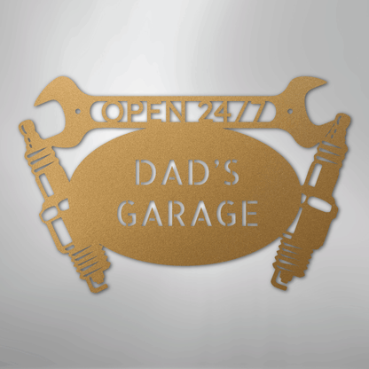 Custom Metal Wall Art - Personalized Dad's Garage Name Sign Gold