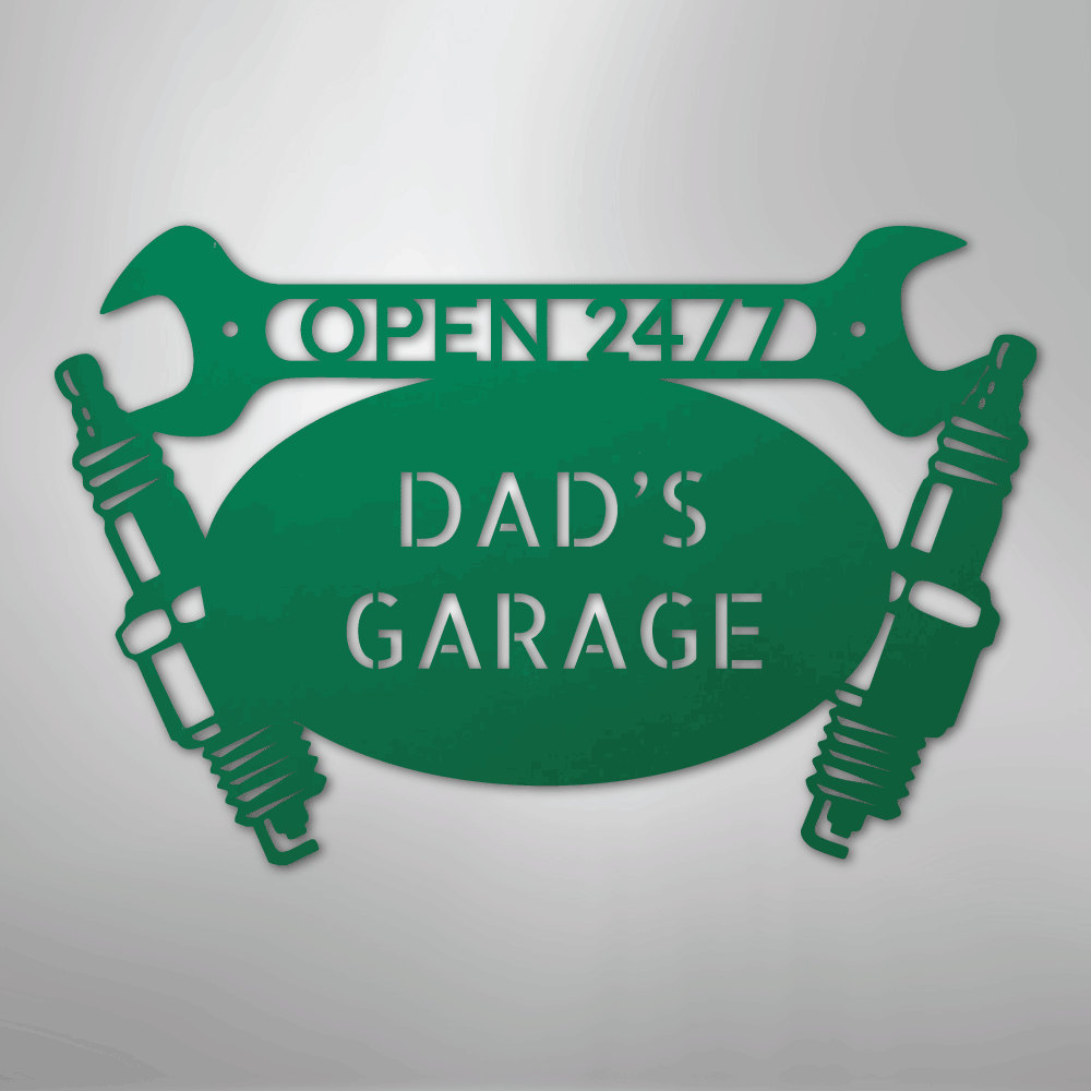 Custom Metal Wall Art - Personalized Dad's Garage Name Sign Green